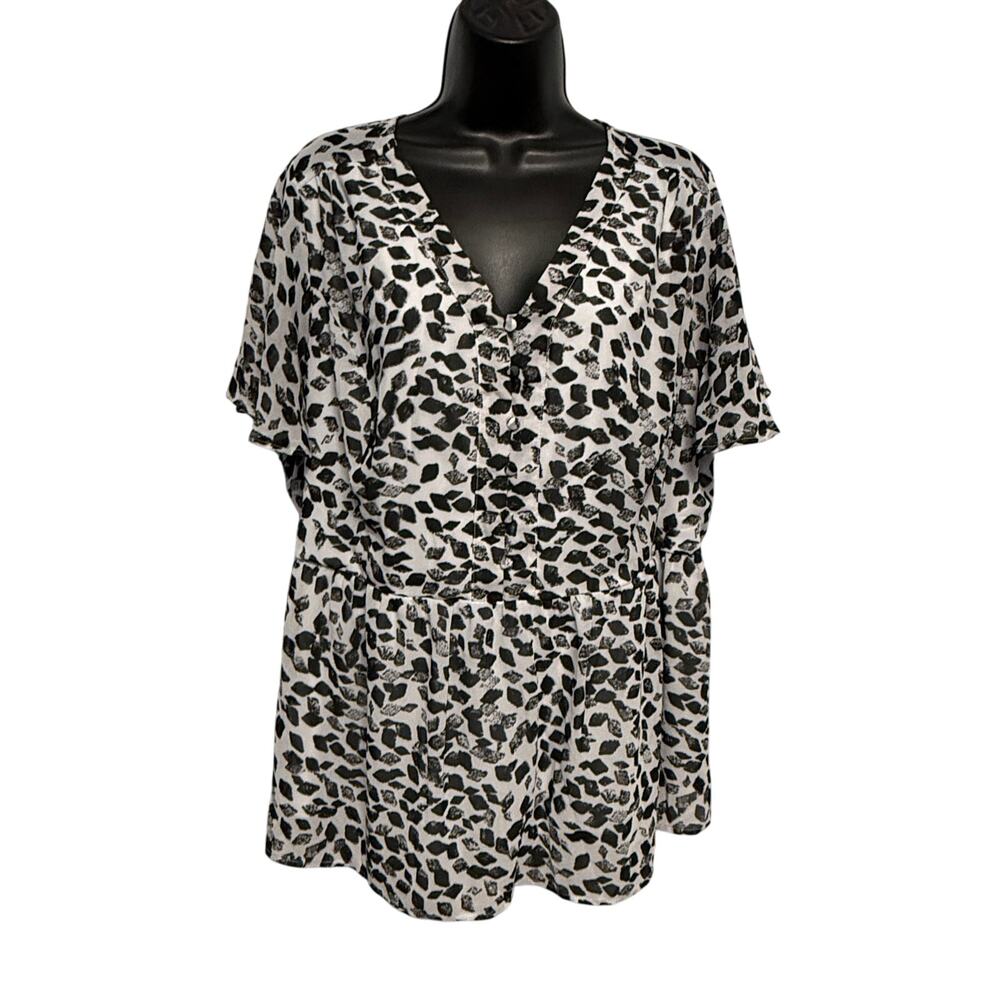 Lane Bryant Womens Black White Blouse Size 18 Lined